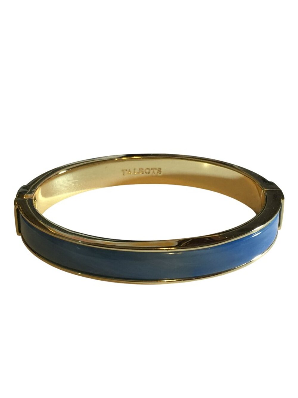 Talbots Blue Enamel Gold Tone Hinged Bangle Bracelet Elegant Designer Cuff